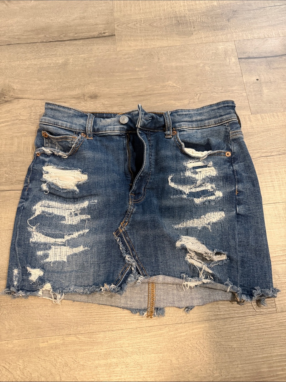 American Eagle Outfitters Distressed Blue Denim Mini Skirt